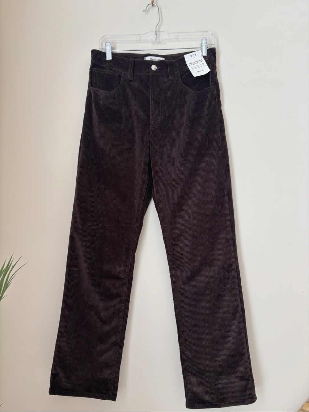 Madewell Brown The Longline Straight Corduroy Pants Sz 28 NEW NWT